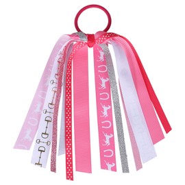 8.7" Equestrian Ponytail Streamer Gift Glitter Pink White Horse Racing Ribbon Elastic Hair Bow Tie Holder for Women Girls Horse Back Riding Competition Shows Game Day Decor Accessory