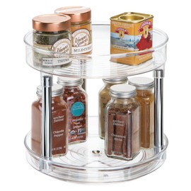iDesign 9-Inch Recycled Plastic 2-Tier Lazy Susan Organizer – Linus Collection - Clear/Chrome