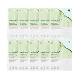 Super Cica Calming Mask 10 Sheets Soothing Moisturizing White Blackhead Uneven Sebum Mask Pack Ultra-Adhesive, Ultra-Light Sheet from Medicube / 슈퍼 시카 카밍 마스크 10매 진정 보습 화이트 블랙헤드 요철 피지 마스크팩 초밀착 초경량시트 메디큐브