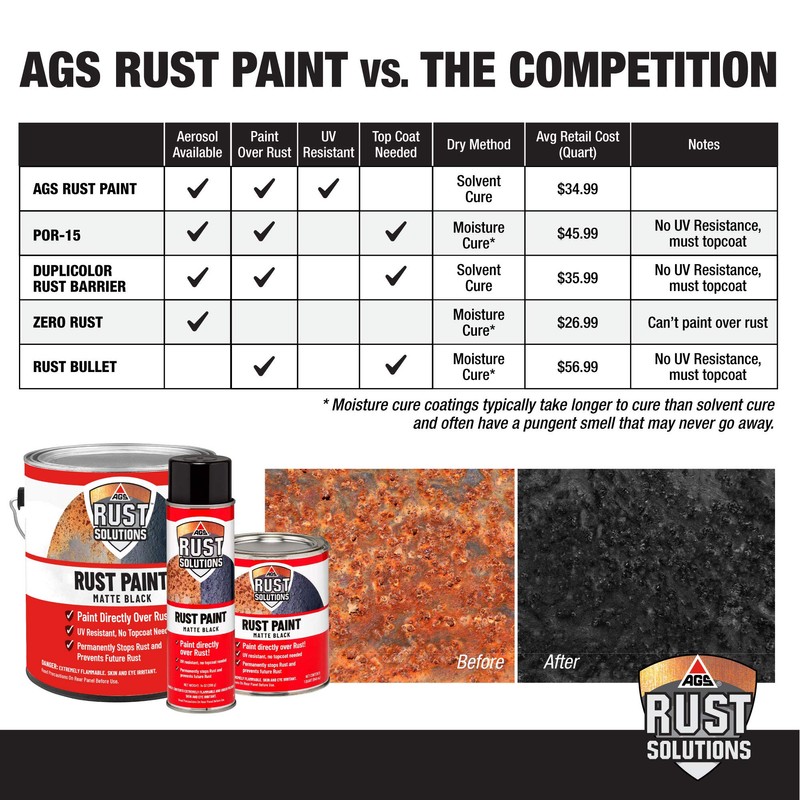 AGS RUST SOLUTIONS Apply Over Rust Paint, Matte Black Finish,