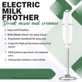 Electric Milk Frother with stand – Powerful Handheld Foam Maker,Drink mixer for Creamy Lattes, Cappuccinos & Barista-Style Coffee at Home 2AA Battery Operated Coffee Frother