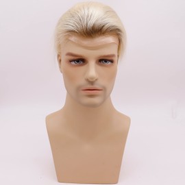 Civmo Men toupee Toupee for Men Hand Tied Swiss Lace Front with Monofilament and Poly Coating Around European Human Hair Replacement Systems Man Hairpiece 10x8 inches Brown Ombre Platinum Blonde Color