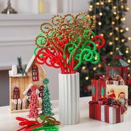 Knitgrip 12 Pcs Christmas Tree Topper Red and Lime Green Furry Christmas Tree Picks 15.75 Inch Green Fur Curly Stems Christmas Tree Ornament for Xmas Tree Topper Filler Branch Wreath Home Decor
