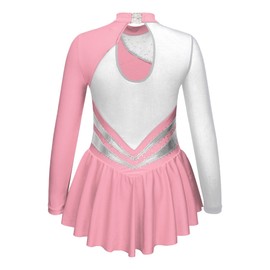 TSSOE Kids Girls Long Sleeve Sequins Printing Ice Roller Figure Skating Dress Illusion Ballet Dancewear D04 8 Years