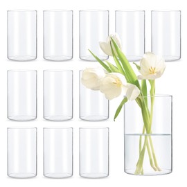 Devilfire 6 Inches Tall (15 cm) Clear Glass Cylinder vases,Set of 12 Pack,Vases for Centerpieces,Wedding Decorations,Bulk Cylinder Flower& Plant Vases,Floating Candle Holder for Home, Party.