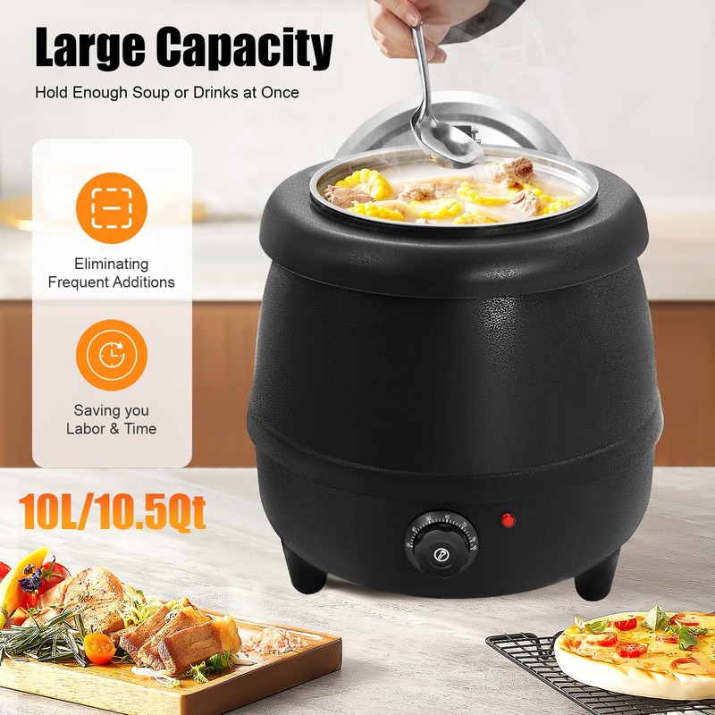 10L Stainless Steel Soup Pot with Adjustable Temperature, 400W Kitchen