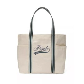 Victoria's Secret Victorias Secret PINK Large Cream Beige Canvas Tote Book Bag Travel Gym Bag NEW