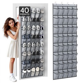 Unjumbly Over the Door Shoe Organizer with 40 Large Breathable Mesh Pockets, Space Saving Shoe Holder, Hanging Shoe Rack for Entryway Bedroom Closet Storage (Grey, 40 Pockets)