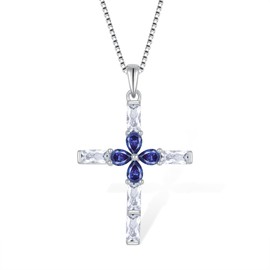 VA JENT Cross Necklace for Women 925 Sterling Silver Birthstone Tanzanite Pendant Gifts for Her Wife Mom