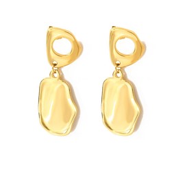 Gold Irregular Earrings for Women Chunky Hammered Teardrop Square Stud Earrings Geometric Statement Stainless Steel Earrings Unique Irregular Chunky Earrings Trendy Hypoallergenic Gold Jewelry, Large,