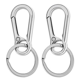 WLLHYF 2 Pieces Metal Keychain Carabiner Clip Key Ring Chain Holder with Keyring Clips Men Silver Keychain Hook Organizer for Car Keys Purse Finder, Silver, One size