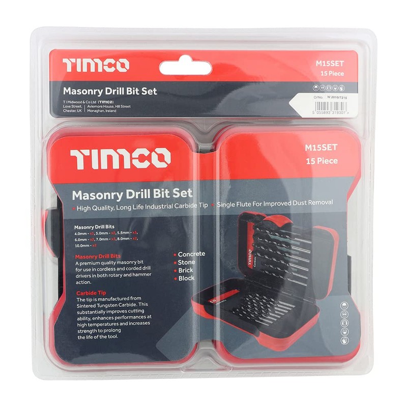 TIMCO Masonry Drill Bit Set - 15pc