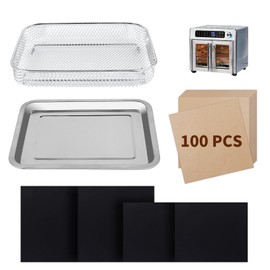Air Fryer Accessories Baking Pans Set Compatible with Emeril Lagasse 26 Qt Extra Large Air Fryer Oven Bakeware Sets with Air Fryer Pan Basket, Parchment Paper Disposable Teflon Mat Airfryer Liners