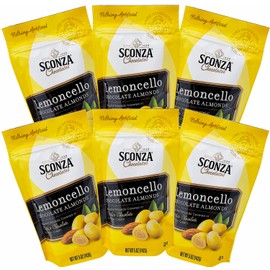 Lemoncello Chocolate Covered Almonds Brought to you by Nutic, Produced By Sconza - Roasted Almond Covered in White Chocolate and Lemon Creme Candy | 6 Pack of 5 Oz Bags | Gift Snack