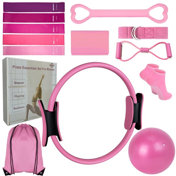 KABCON Pilates Ring Essentials Set for Women with 9.8” Exercise