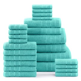 Casa Platino 24 Piece Bathroom Towels Set - 100% Ring Spun Cotton - 2 Bath Sheets, 2 Large Bath Towels, 2 Medium Gym Towels, 6 Bathroom Hand Towels, 4 Washcloths for Face - Soft & Absorbent - Aqua Sky