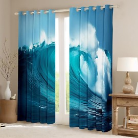 jejeloiu - Cortinas de oscurecimiento de ondas marinas (2 paneles, 38 x 45 pulgadas), cortinas de océano azul para recámara, sala de estar, niños, niñas, decoración con temática oceánica, 30 % a 50 % opacas, olas furiosas, tratamientos de ventana mar