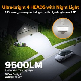 LUTEC 84W 9500LM LED Security Light Motion Sensor Outdoor Lights with Night Light, 4 Head LED Flood Lights 5000K Daylight, IP65 Waterproof, Motion Detected Lights for Outside (White)