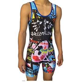 TRI-TITANS Limited Edition Blue Graffiti Wrestling Singlet Folkstyle Youths & Adult Men's (Adult XS: 100lbs-125lbs)