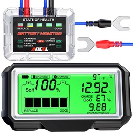 ANCEL BM200 PRO 12V Battery Monitor, 433MHZ Wireless Transmission Battery Monitor with Cranking & Charging Test, Voltage & Temperature Monitoring, Alarm Function for Car, Motocycle, RV, Truck & Boat