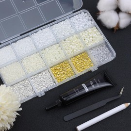 VOTACOS Nail Art Pearls With Rhinestones Glue Gel - Flatback Charms, Luxurious Supplies, Accessories - Gold Silver Gems Jewelry for Women DIY Design Decoration