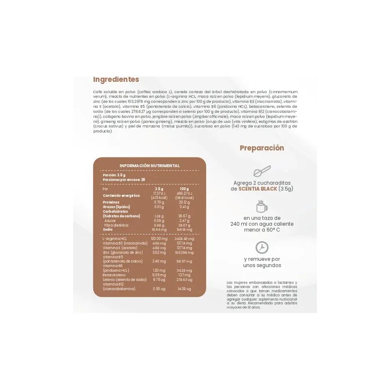 Café Soluble Scentia Black Con Colágeno Suplemento Polvo 98g
