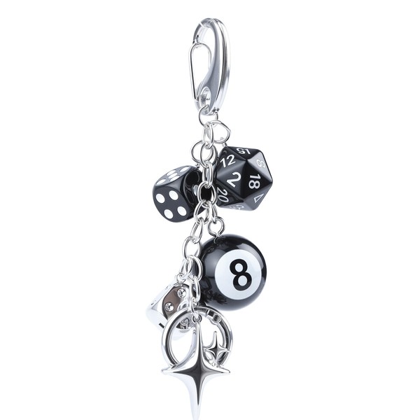 8 Ball Dice Keychain, Black Cute Key Chain for Women