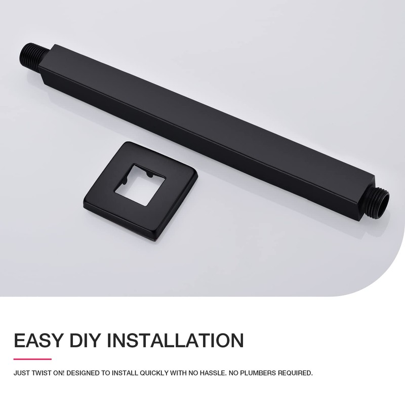 Matte Black Shower Arm with Flange 12 Inch Replacement Extension
