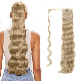 Long Curly Ponytail Hairpiece, Synthetic Hair Extensions, Braid Hair Extension for Women, Girls, Hairpieces, Natural, Heat Resistant Wig, Brown Blonde for Women, 60 cm