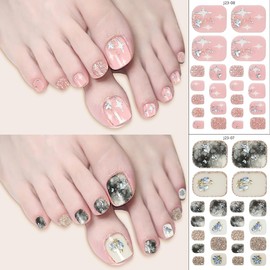 8 Sheets Toe Nail Wraps Semi Cured Gel Toenail Strips Decals Stick on Nail Polish Strips Supplies Glitter Toe Nail Stickers Self Adhesive Design Nail Strips Full Nail Wraps for Women Girl DIY Manicure