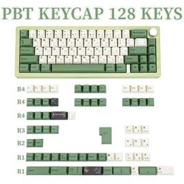 TIMSEKER PBT Keycaps, Japanese Green White Keycaps, 128 Keys Cherry Profile Dye-Sub Keycaps Custom Keycap Sets for Cherry MX Gateron Switches Mechanical Keyboards