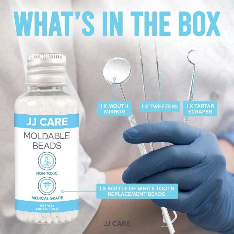 JJ CARE Temporary Tooth Replacement Kit with Dental Tools, Moldable...