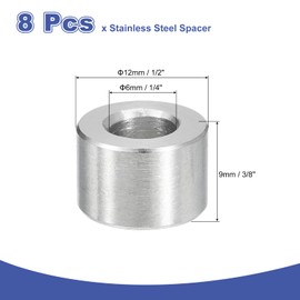 uxcell 8Pcs 304 Stainless Steel Spacer 1/2" OD x 1/4" ID x 3/8" Length(12x6x9mm) Screw Standoff Bushing Plain Finish Unthreaded Round Metal Spacer for M3 Screws Bolts and Rods, Silver