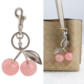 HUIMEIYIPIN Cherry Bag Charm Keychain, Cute Charms for Purses and Bags, Cherry Keychains Accessory for Women, Silver Pink