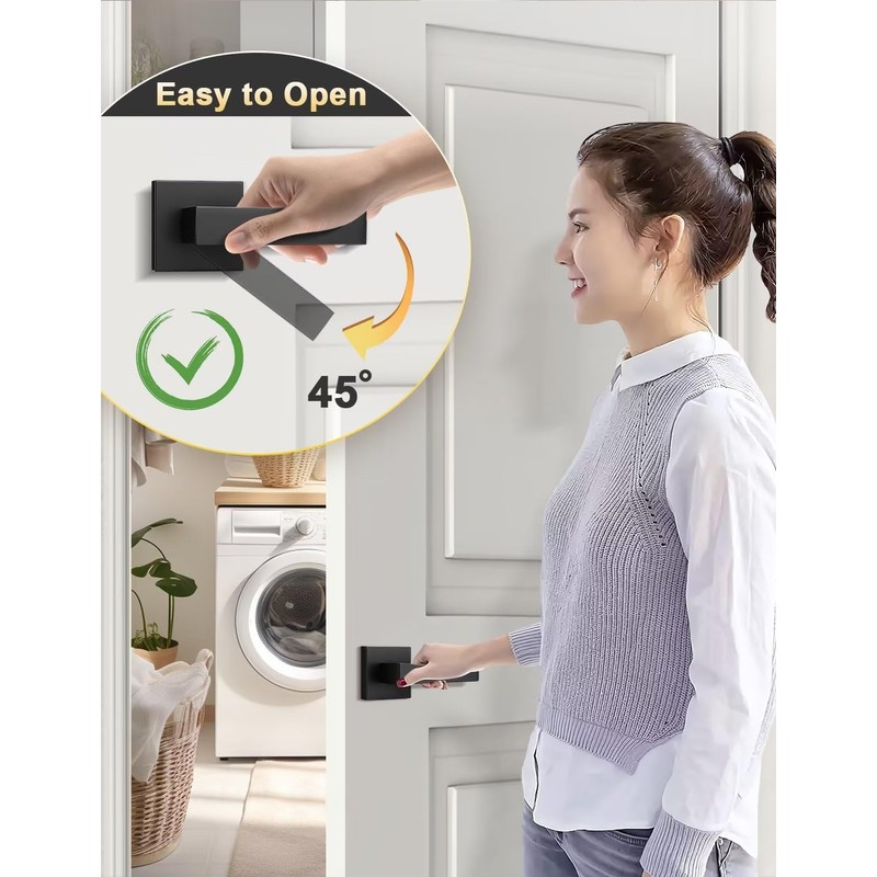 Tinewa 6 Pack Square Black Door Handles Interior, No Lock