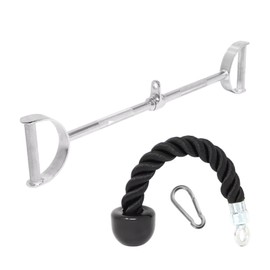 Venbytech for Home Gym Cable Attachments: Combo Flat LAT Bar Single Tricep Rope Black 2PC