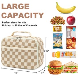 Bluboon Kids Girls Lunch Bag Insulated Lunch Box for school Corduroy Lunch Cooler Organizer School Kids Lunch Tote (Corduroy checkered brown)