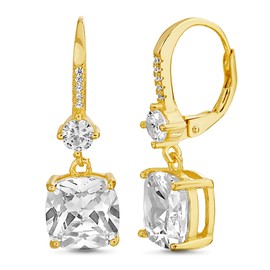 Mia Sarine Yellow Gold Plated 925 Sterling Silver Cushion Cut Cubic Zirconia Dangling Earrings for Women