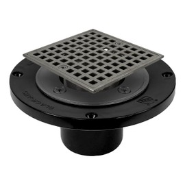 Noble Company Freestyle Thin Bed Clamping Ring Drain with Square Design Easy to Install in Tile Showers Ideal for Bathrooms & Kitchens Durable Construction (ABS, Brushed Nickel Strainer)