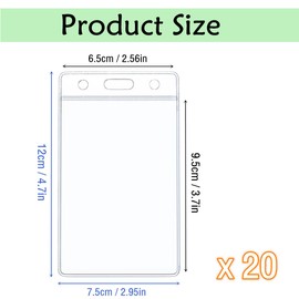 SamHeng 20 Pcs Plastic Card Holders, Vertical Transparent ID Badge Card Holder, Waterproof Clear PVC Name Tag Badge ID Card Holders for Student Cards Exhibition Cards Business Cards Bus Cards