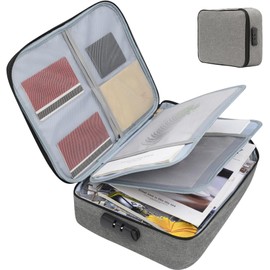Changbloom Oxford Document Important File Pocket Holder, Box, Waterproof Document Storage Bag with Safe Code Lock,Bank Cards Valuables Travel Bag with Separator(Grey, Document Bag)