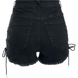 Urban Classics Women's High Waist Denim Lace Up Shorts, Black Washed