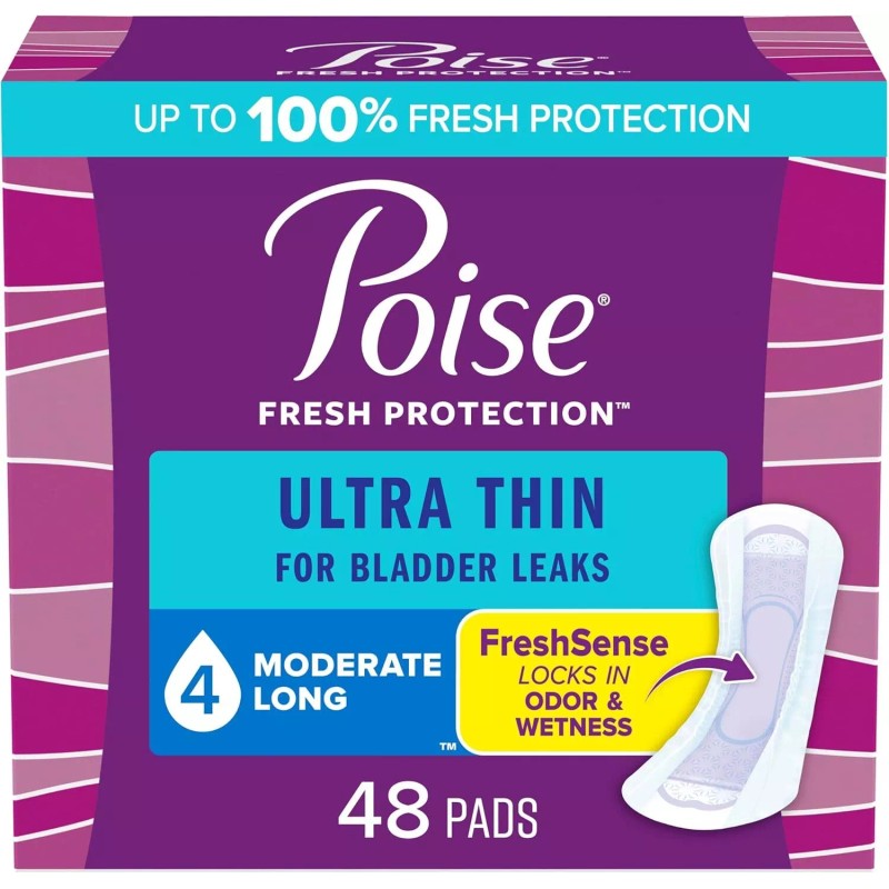 Poise Ultra Thin Incontinence Pads for Women Light Moderate Maximum