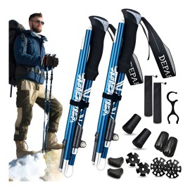2 Bastón Trekking Plegable Ligero Senderismo Caminar Escalar Azul