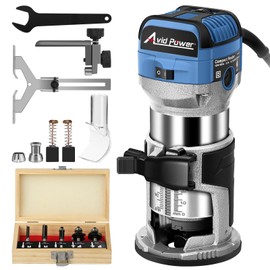 AVID POWER 6.5 Amp 1.25 HP Compact Router Tools for Woodworking, Fixed Base Wood Router with Trim Router Bits, 6 Variable Speeds, Edge Guide, Roller Guide, Dust Hood (Blue, 65mm)