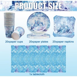 Shamoparty Blue Castle Party Tableware, Pack of 61 Party Table Decorations, Snowflake Party Tableware, Christmas, Children's Birthday Party Decoration, Table Decoration in Winter Wonderland