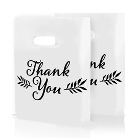 Thank You Bags, Merchandise Bags, Thank You Plastic Bag, For Boutique, Retail, Shopping, Gift, Small Business, Customers, Product, Vendor, Store, Events, With Handles, White, 9” x 12”, Bulk 100 Pack