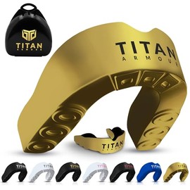 Titan Armour® Gum Shield | Dual-Layer | Adults & Junior Custom-Fit Mouth Guard | Case Inc | Boil & Bite Mouthguard Boxing, Rugby, Hockey & All Contact Sports | UK Brand (Solid Gold, Junior Under 11)