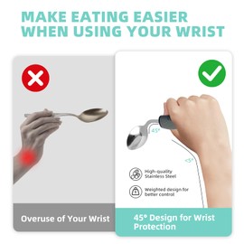 4 Pcs Adaptive Utensils, 45° Angled Built Up Utensils for Elderly, Hand Tremors, Arthritis, Parkinson's Utensils, Weighted Easy Grip Eating Silverware with Non-Slip Handles (Right-Handed)