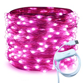 RUICHEN Silver Wire 66 Ft 200 LED USB Fairy String Lights with On/Off Switch (Pink)